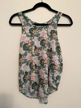 Size S Tommy Bahama White Tank Top with Green Palm & Pink Floral Print